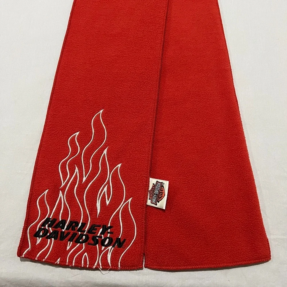 Harley Davidson Unisex Red Fleece Flame Embroidered Motorcycle Biker Wrap Scarf